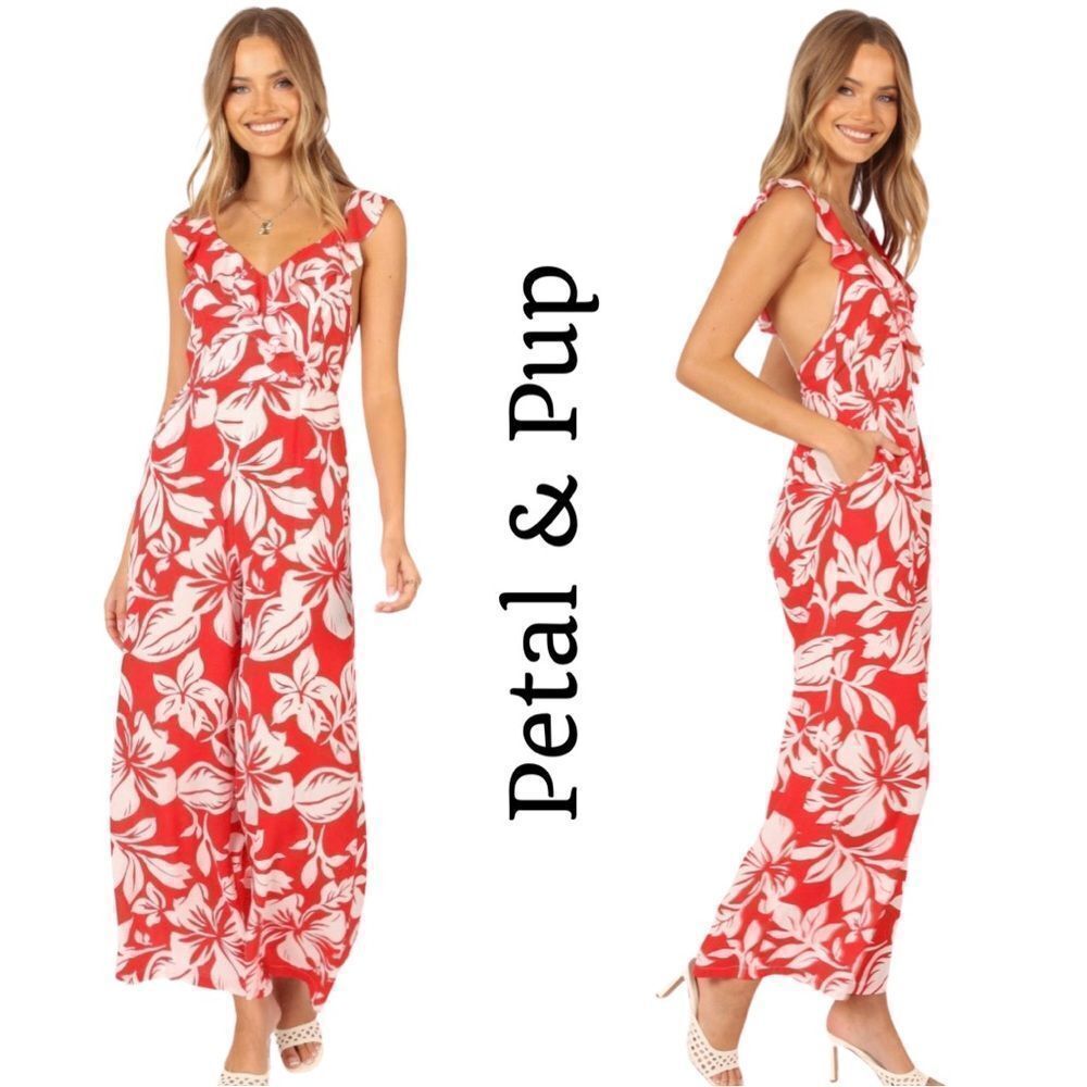 Petal & Pup Red and White Floral Wide-Leg Jumpsuit